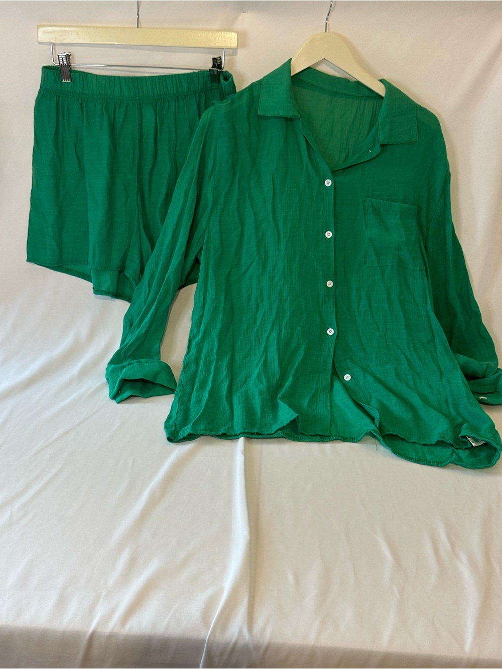 Green Two-Piece Lounge Set Lounge Set Swimsuit Cover Up Large Green Top And Shor